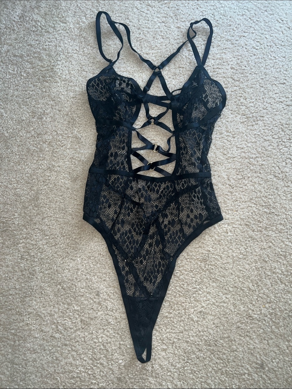 Victoria’s Secret Black Lace Strappy one piece-M
